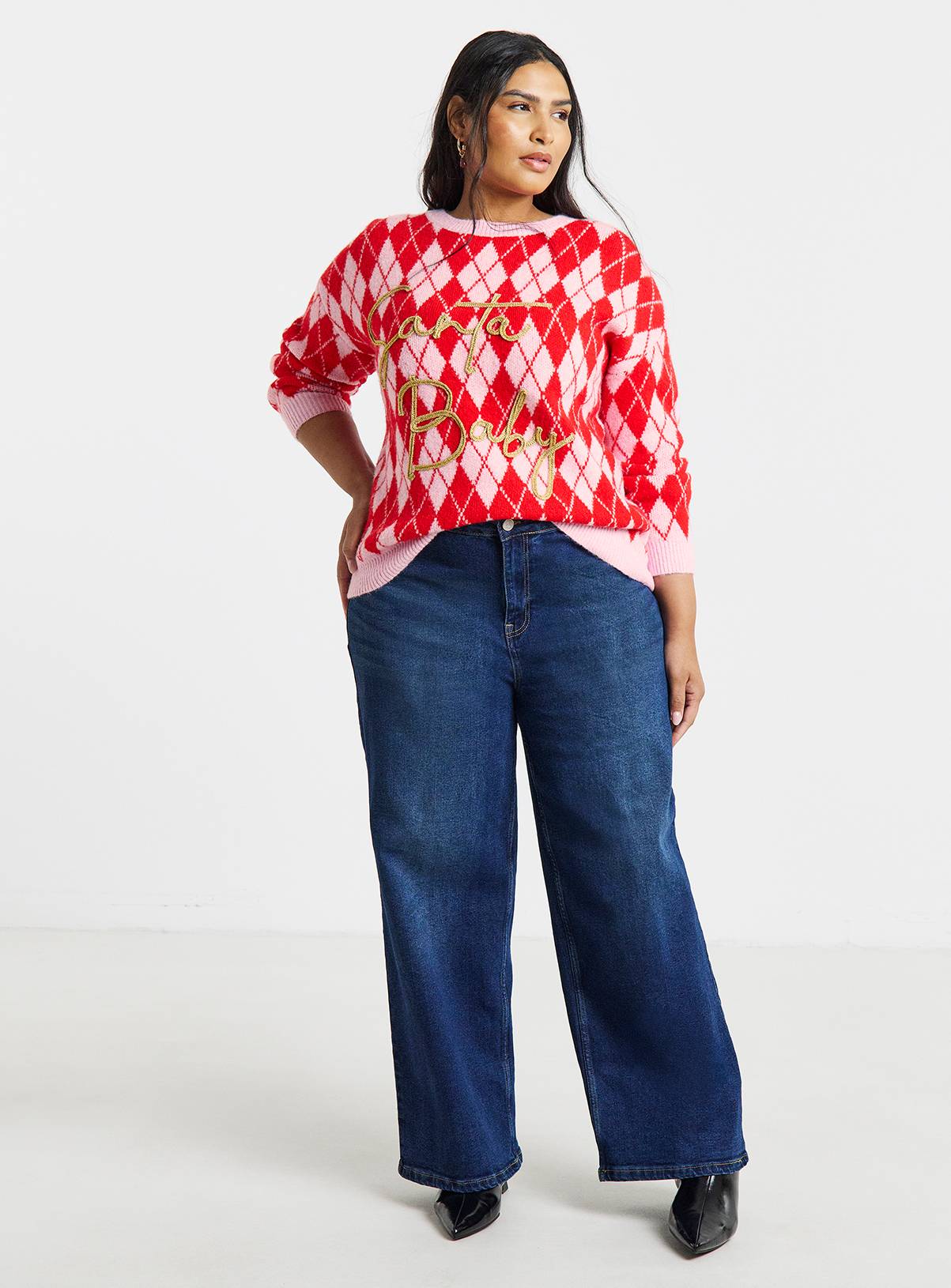 SIMPLY BE Santa Baby Argyle Christmas Jumper 8-10 - Image 1
